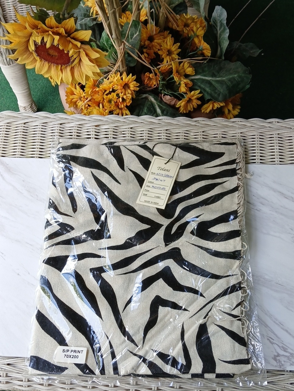 Tolani Black And Cream Zebra Print Pashmina And Silk Scarf NWT